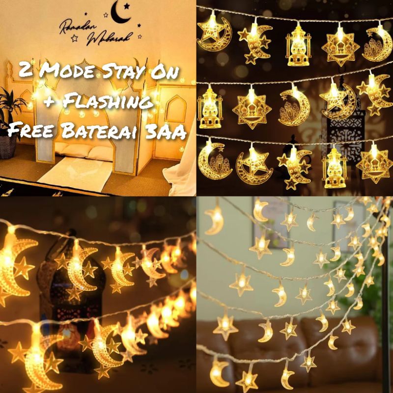 3m 20LED LED String Lights Moon Star Curtain Lights Eid Al-Fitr ...