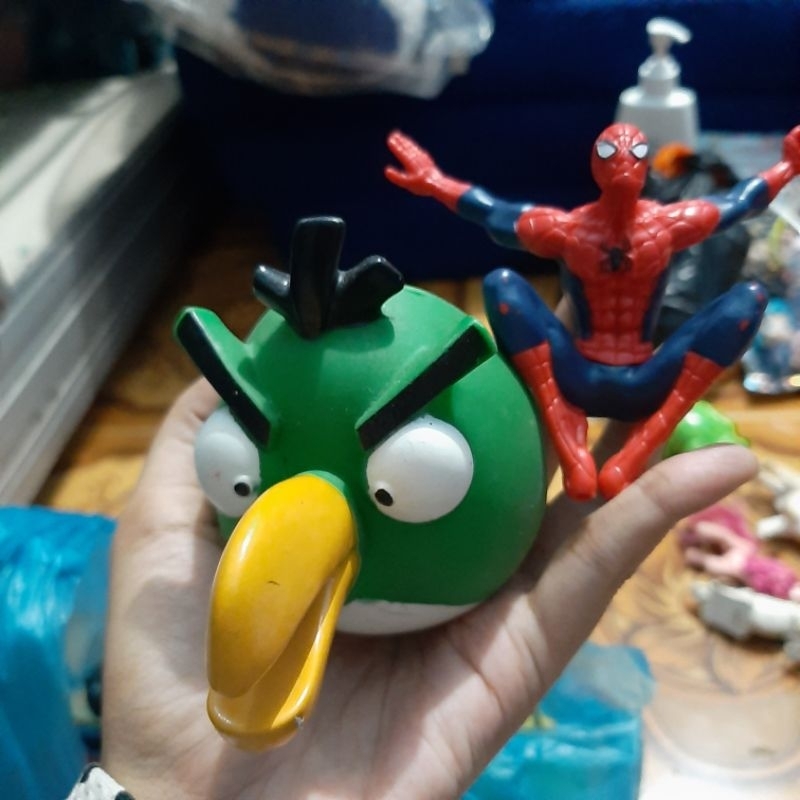 Toys / figures collected with angry birds piggy banks & spiderman ...