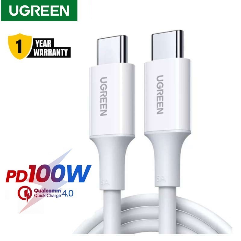 Ugreen 60551 DATA Cable TYPE-C TO TYPE-C 100W/480MBPS 5A TPE 1M WHITE ...