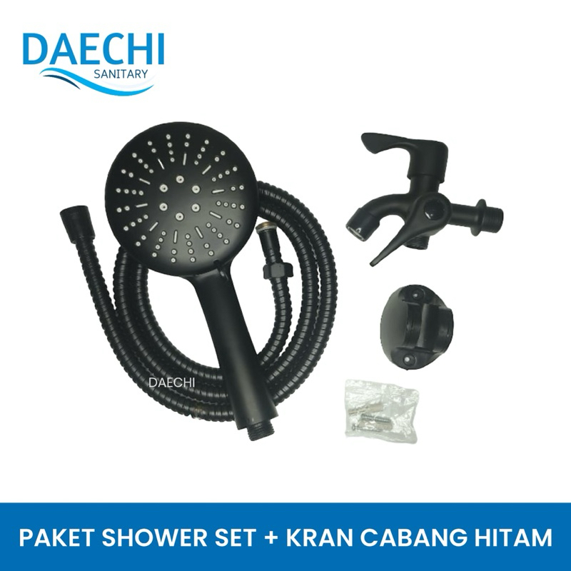 HITAM Shower Set Package + Black Double Branch Faucet Complete Bathroom ...