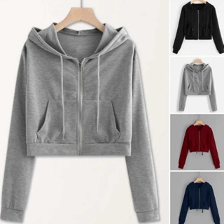 Import Jacket Crop Hoodie Korean Style Zipper Crop Tops For Women ...