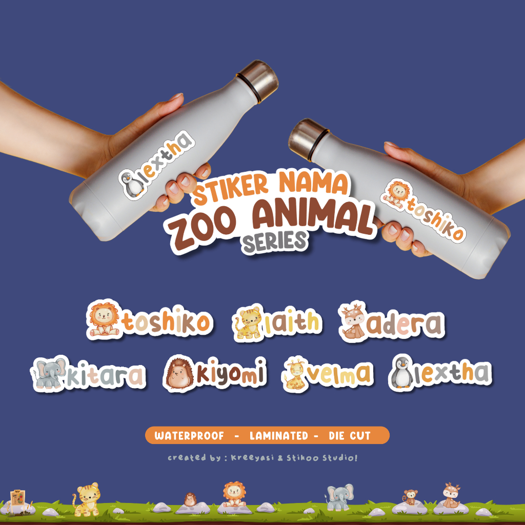 Zoo Animals - Custom Name Label Stickers - Waterproof - Tumbler Hampers ...