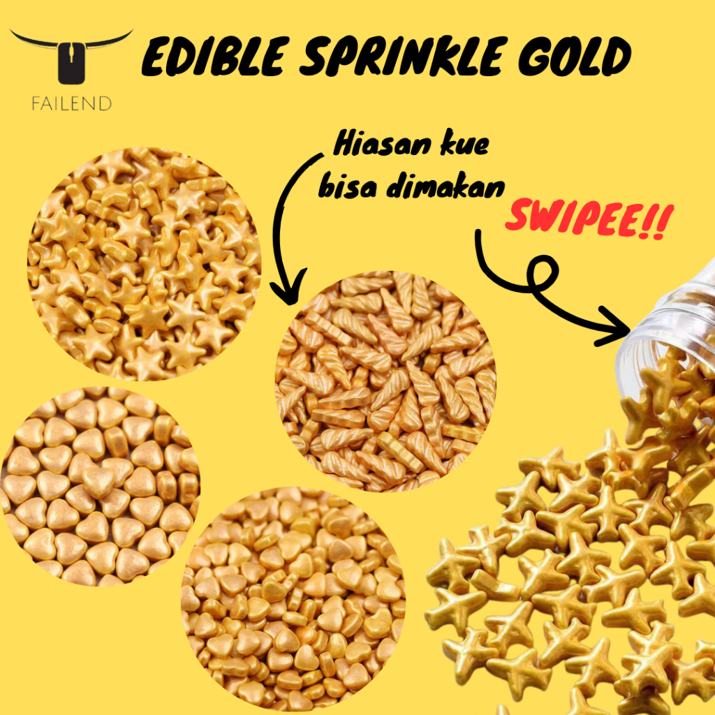 Sprinkles trimit springkel 10gr unicorn star heart gold gold edible ...