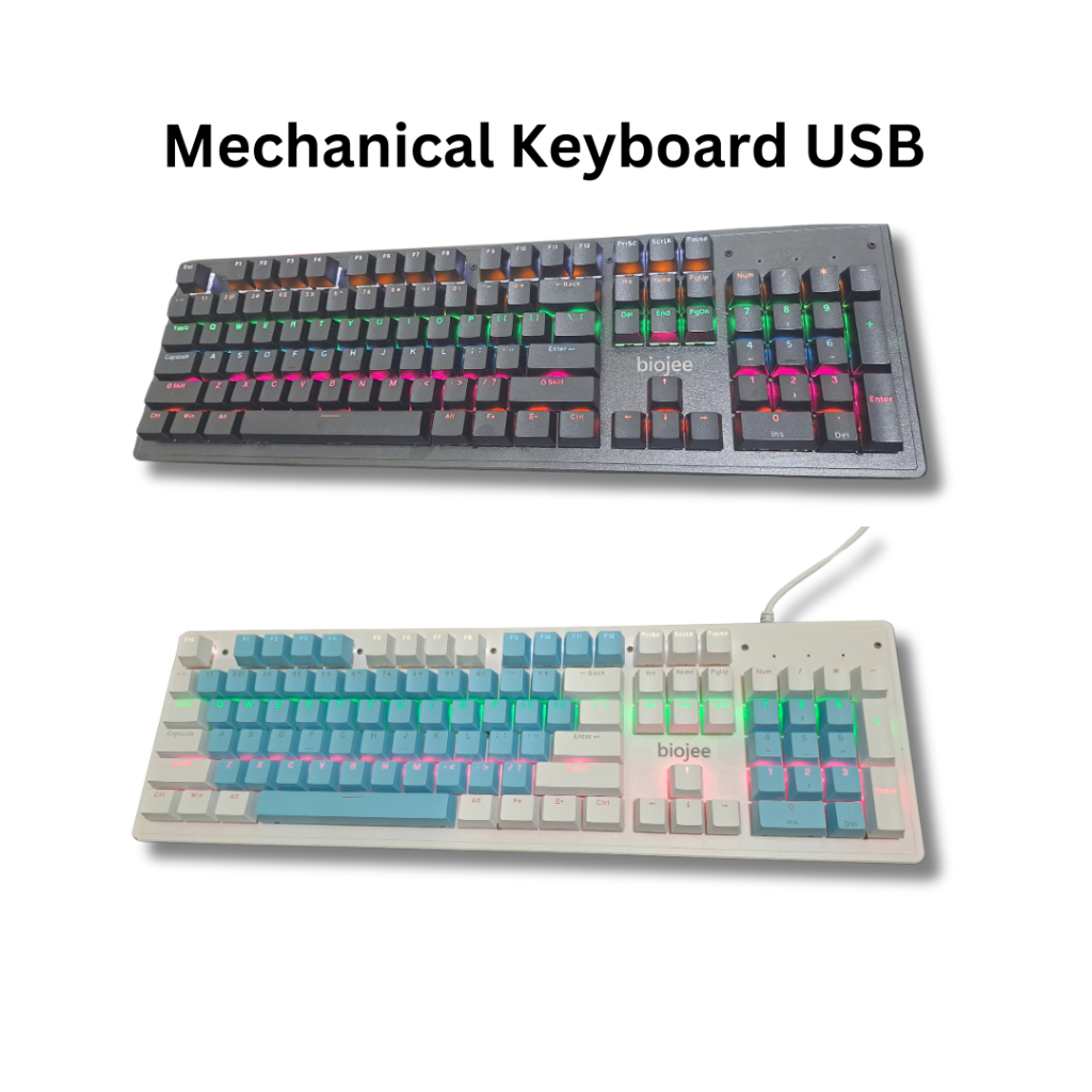 PUTIH HITAM Biojee gaming Keyboard Mechanical USB Wired full size ...