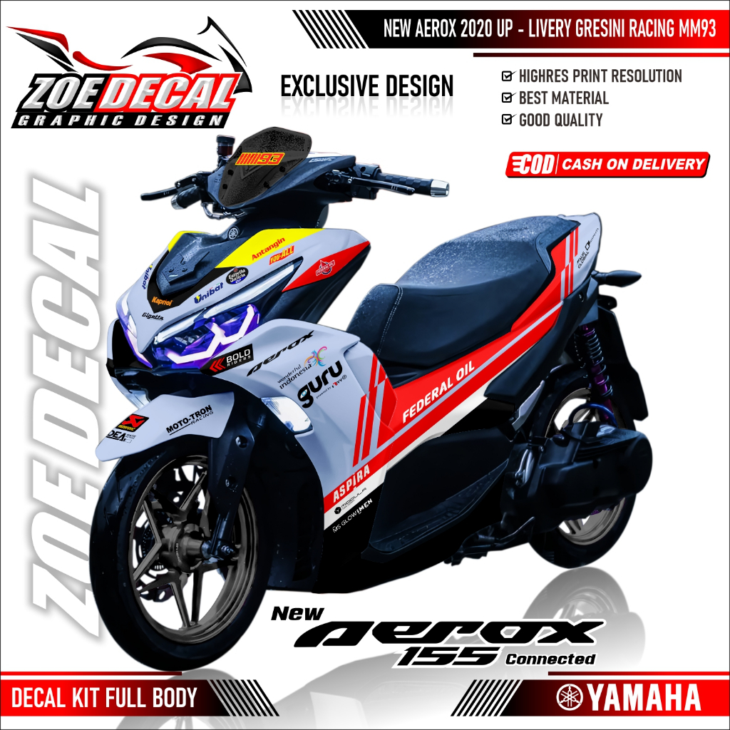 Terbaru DECAL STICKER FULL BODY Yamaha Aerox New 155 Connected MOTIF ...