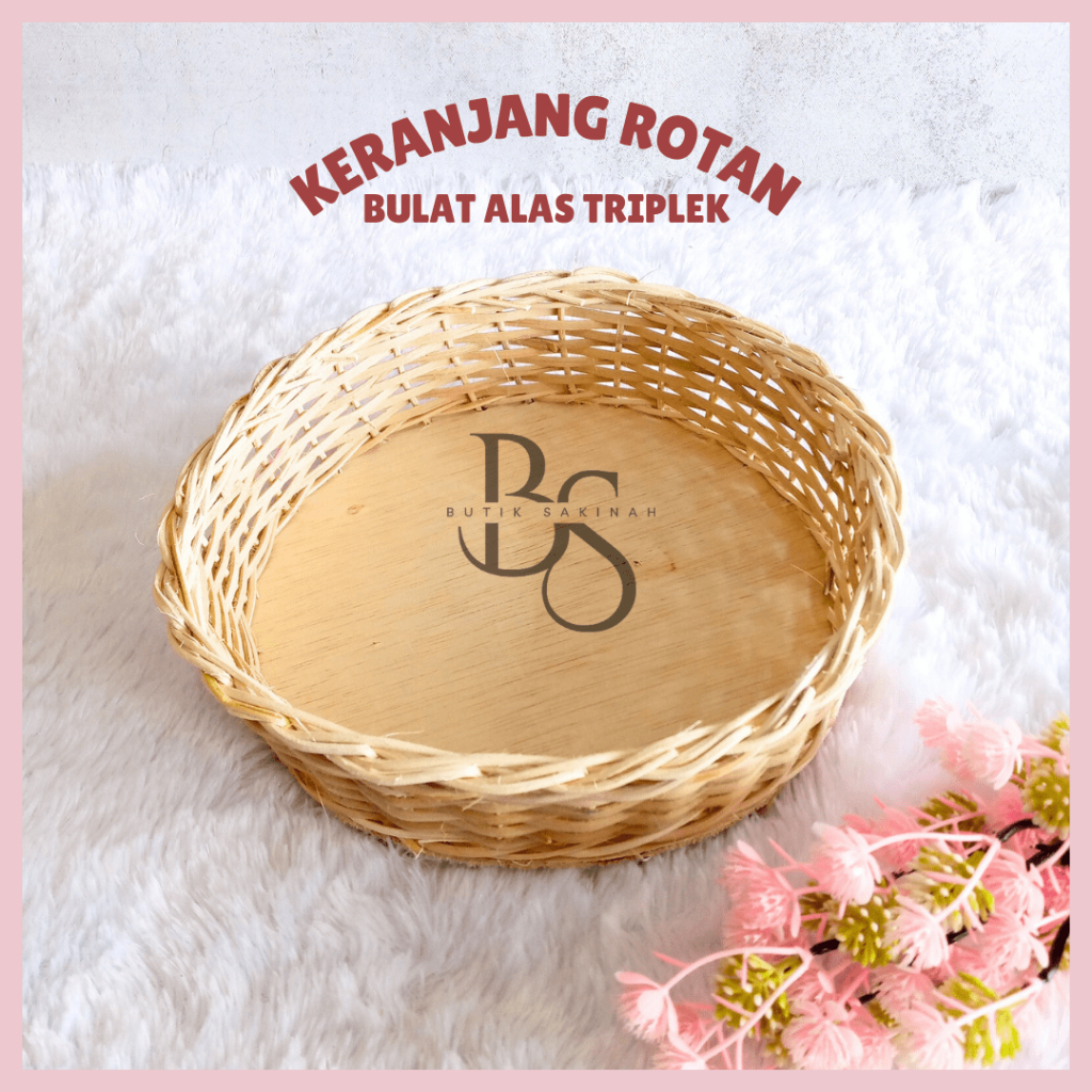 Round Rattan Basket With Plywood Base ORIGINAL Aesthetic Multipurpose