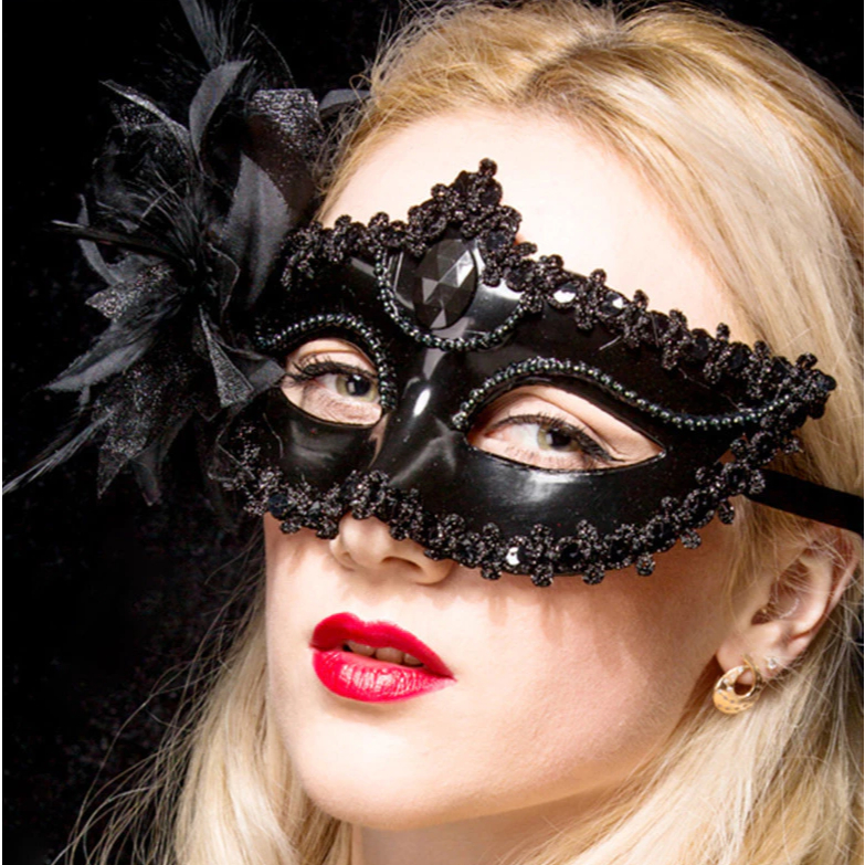 Women's Princess Mask with Flower Side and Middle Gem Ball (Halloween ...