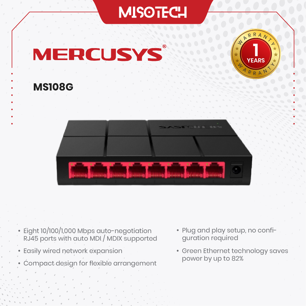 TP-Link TPLink Mercusys MS108G Unmanaged Desktop Switch Hub Gigabit ...