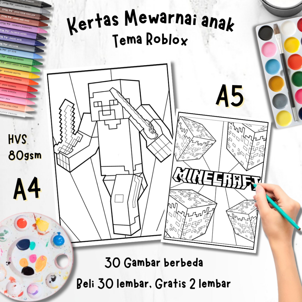30 Sheets of Minecraft Themed Coloring Paper for Children A5 & A4 ...