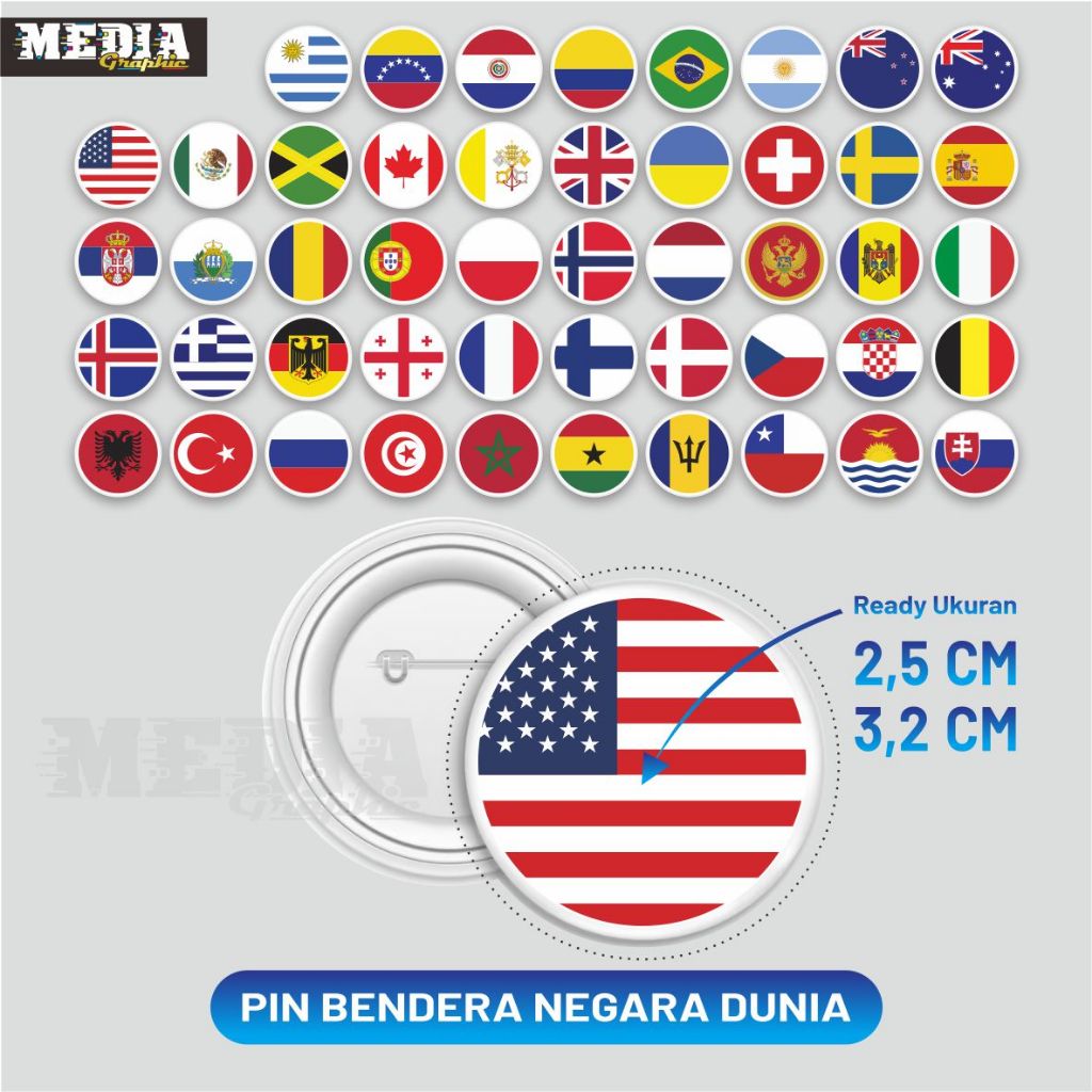 Flag Pin National Flag Pin/ WORLD Flag Pin/ WORLD Flag Brooch Pin/ Size ...