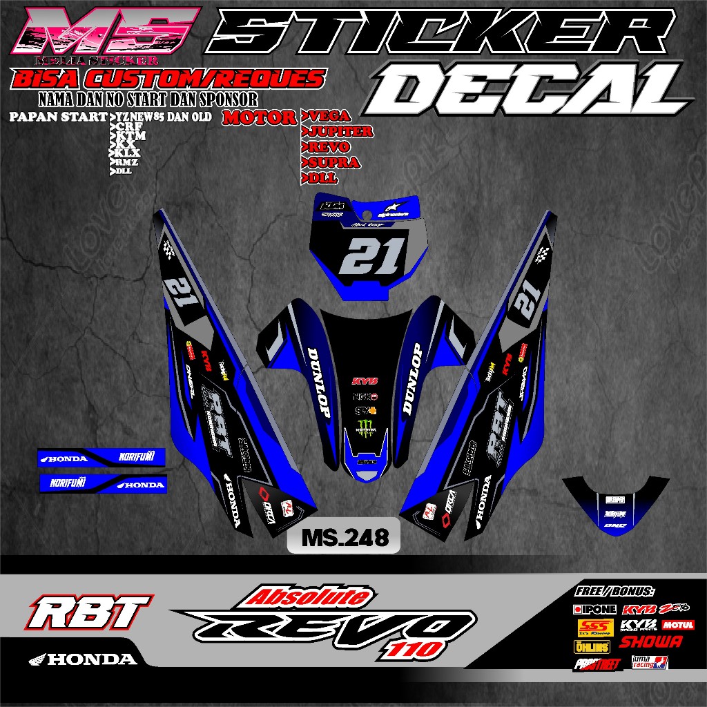 Sticker DECAL RBT MOTOR REVO ABSOLUTE 110 FULL BODY MOTOR SUPERMOTO RBT ...