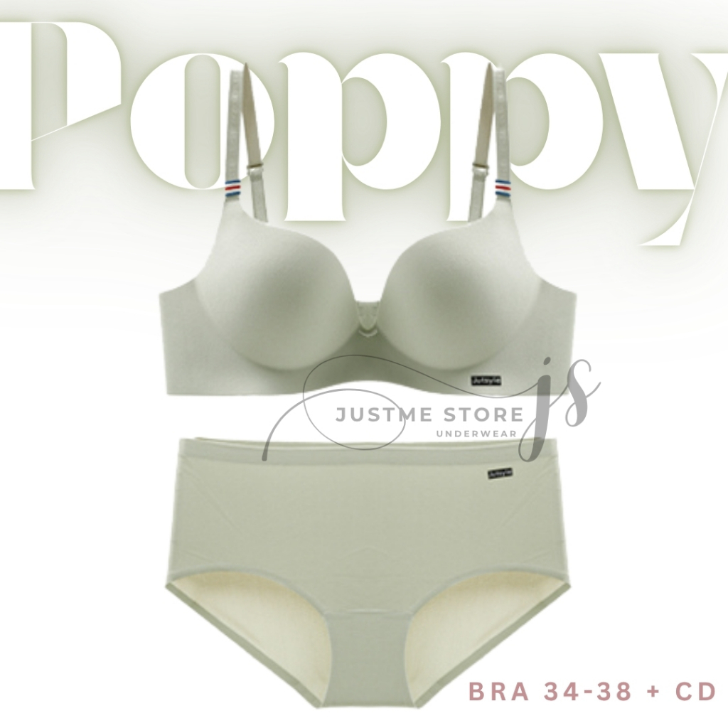 POPPY Bra Set (BRA + CD) Seamless Wire-Free Push Up Size 34-38 Cup AB ...