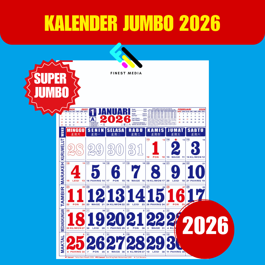 LARGE 2026 WORK CALENDAR - WALL CALENDAR SIZE 50 X 64 CM | Shopee ...