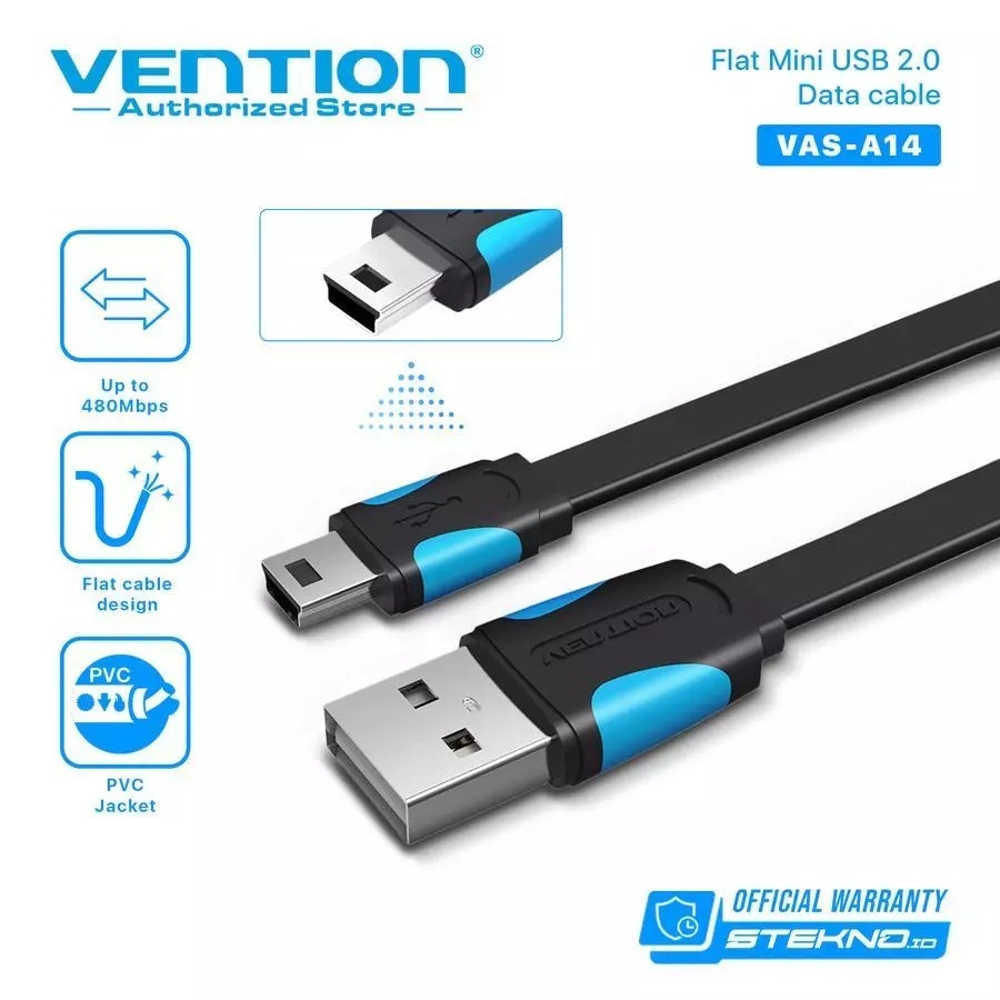 VAS-A14 Vention Mini USB 2.0 Data Cable 5 PIN Flat 480Mbps Fast ...