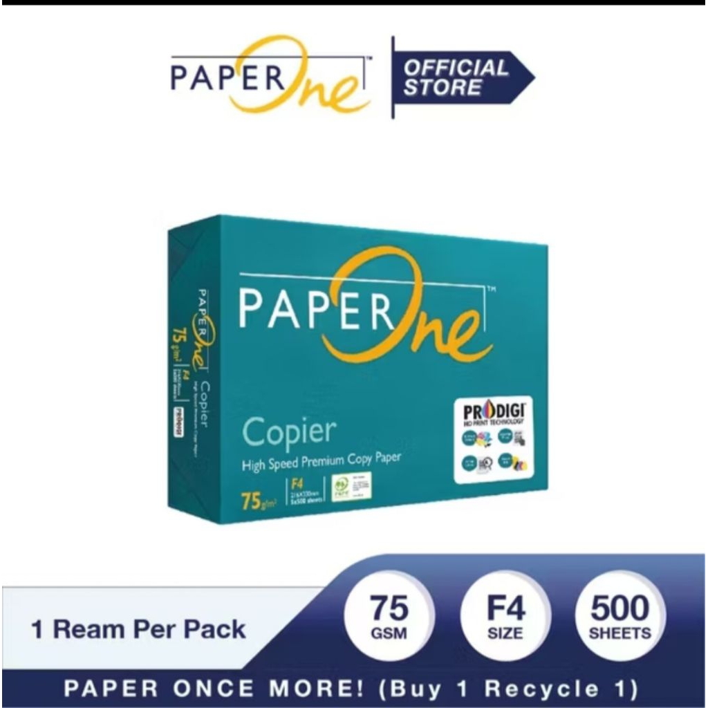 PaperOne F4 Paper 75gr copier 1 Ream (500 sheets) HVS F4 Photocopy ...