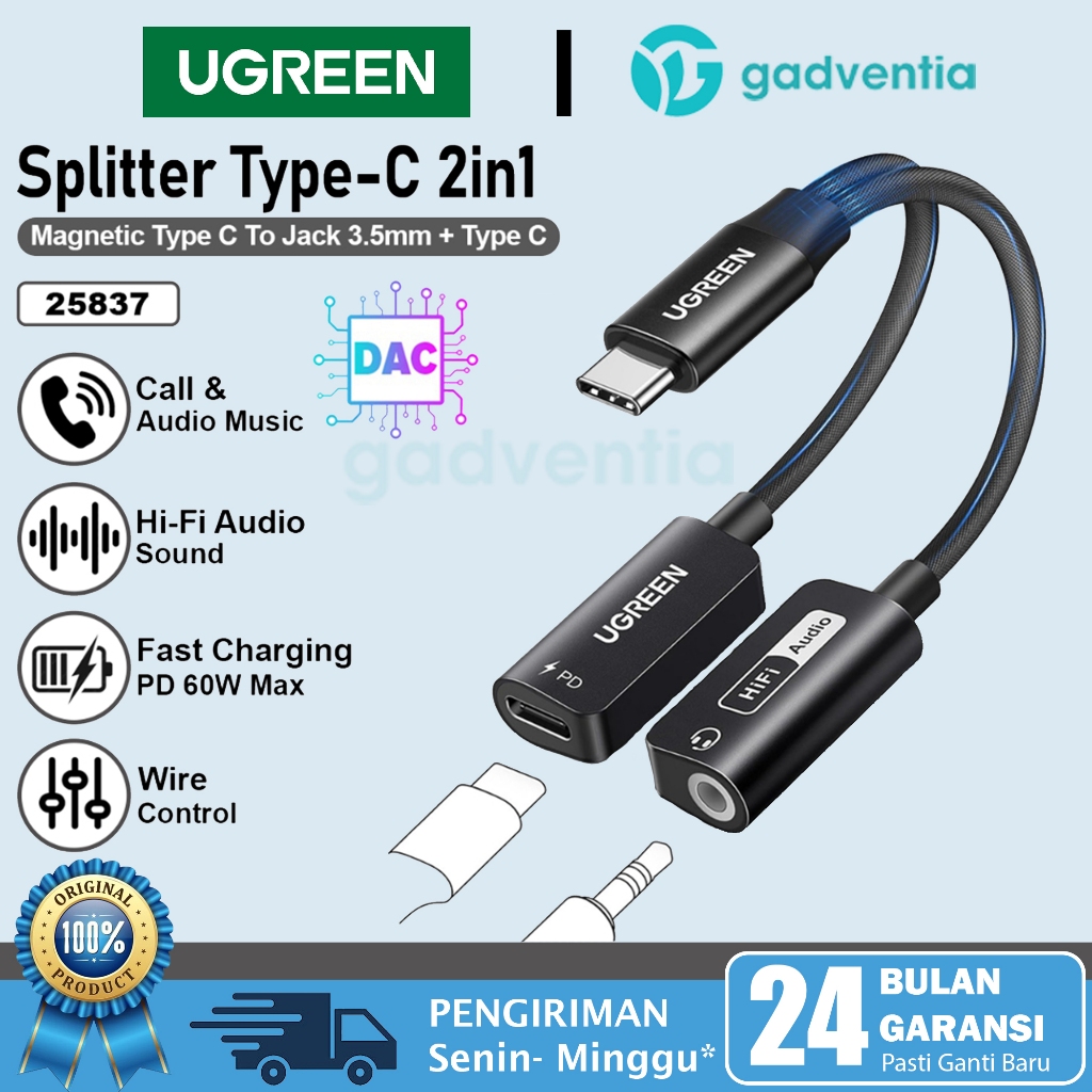 UGREEN Magnetic Audio Splitter Type C to Jack Audio & Charging Adapter ...