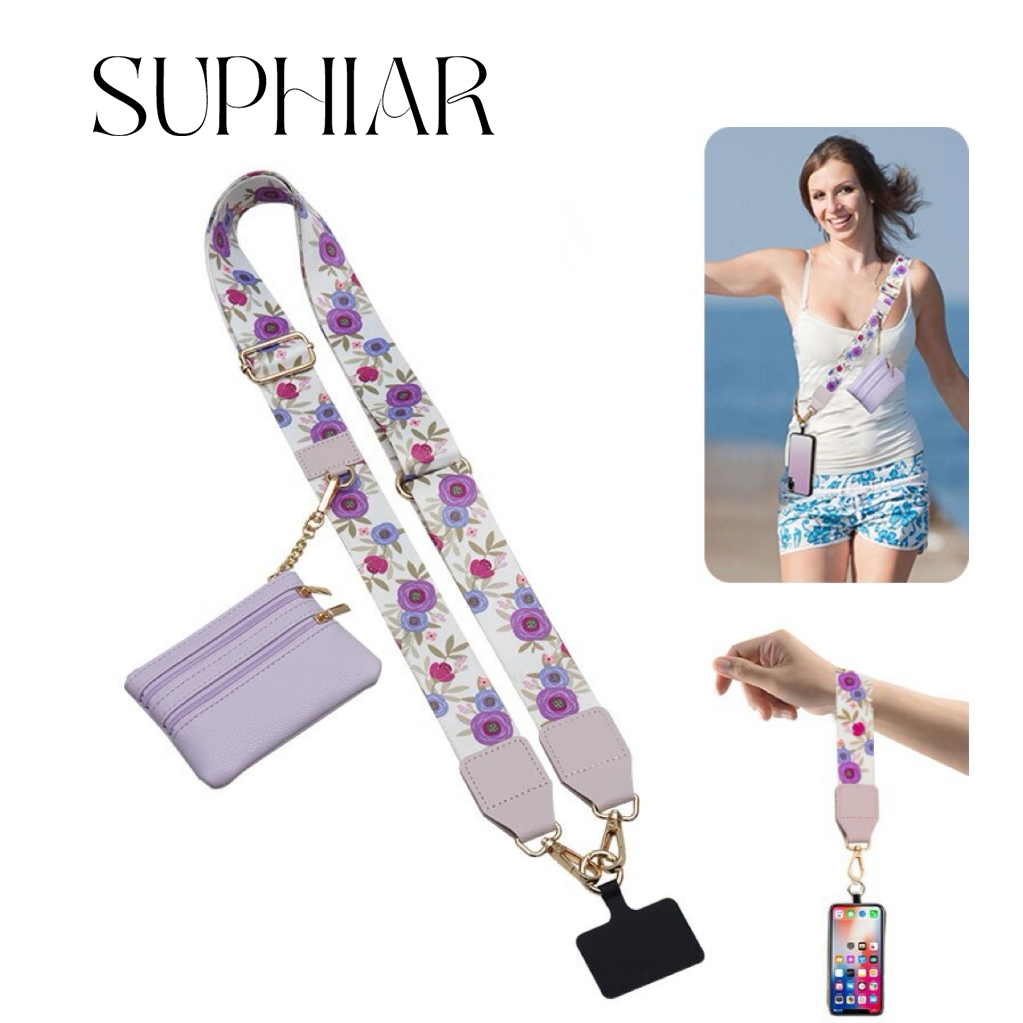 SUPHIAR Mobile phone hanging strap with mini wallet + adjustable ...