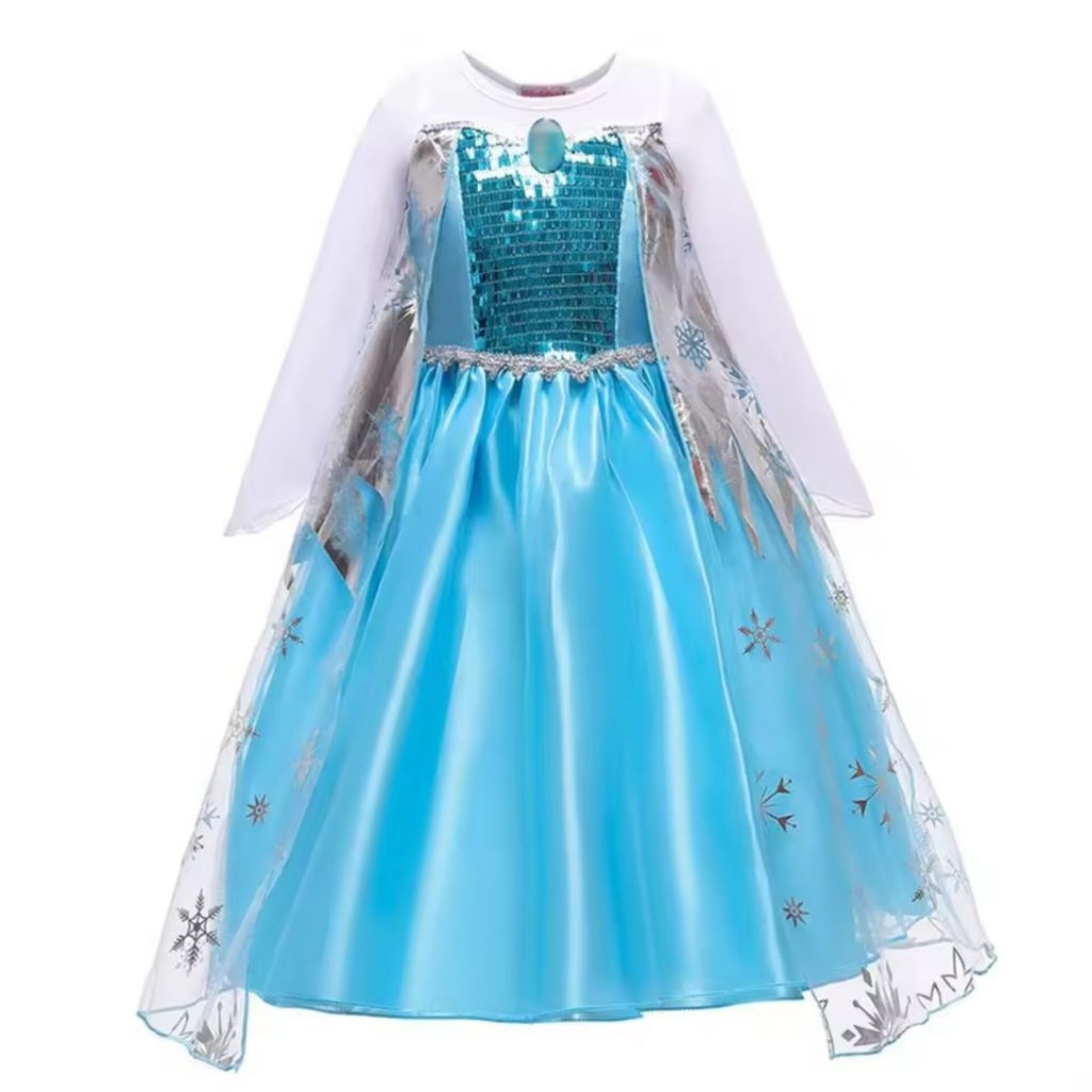 ELSA FROZEN CHILDREN'S COSPLAY COSTUME BLUE LONG DRESS SEQUIN DISNEY ...