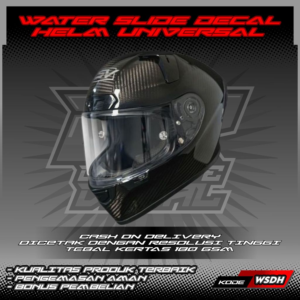 UNIVERSAL WATER SLIDE DECAL Helmet with Straight Carbon Pattern ...