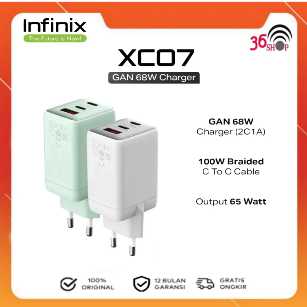 Infinix Charger Kit XC07 - Gan 68W Charger - 2C1A - Free XDC95 | 100W ...