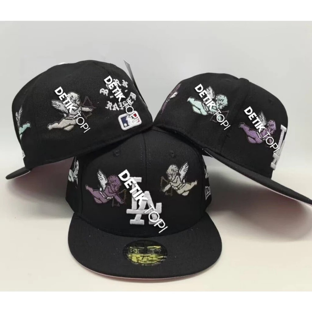 La los Angeles Born x Raised Angel Black white Fitted Hat Embroidered ...