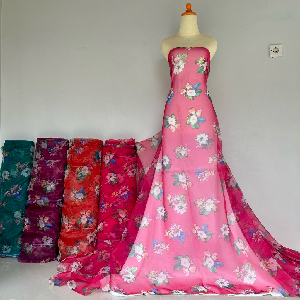 Ceplok Flower Motif Organza Fabric | Grade A Pattern Organ Materials ...
