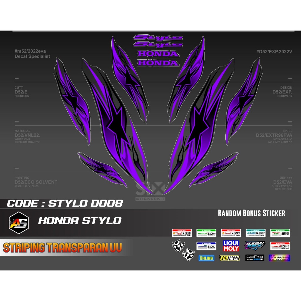 HONDA STYLO TRANSPARENT UV VARIATION STICKER / STYLO UV TRANSPARENT ...