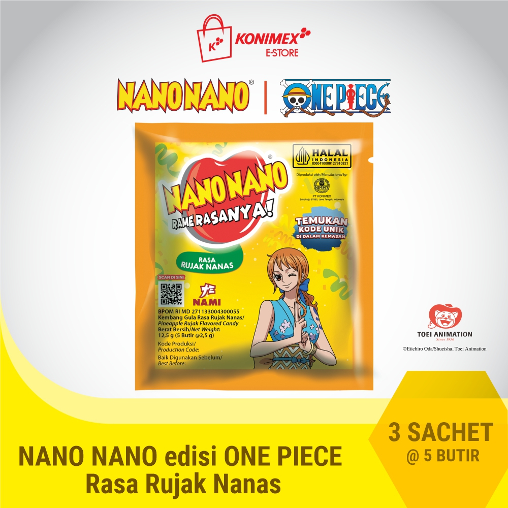 Nano Nano Fruit Candies with Pineapple Rujak Flavor - 3 sachets of Rame ...