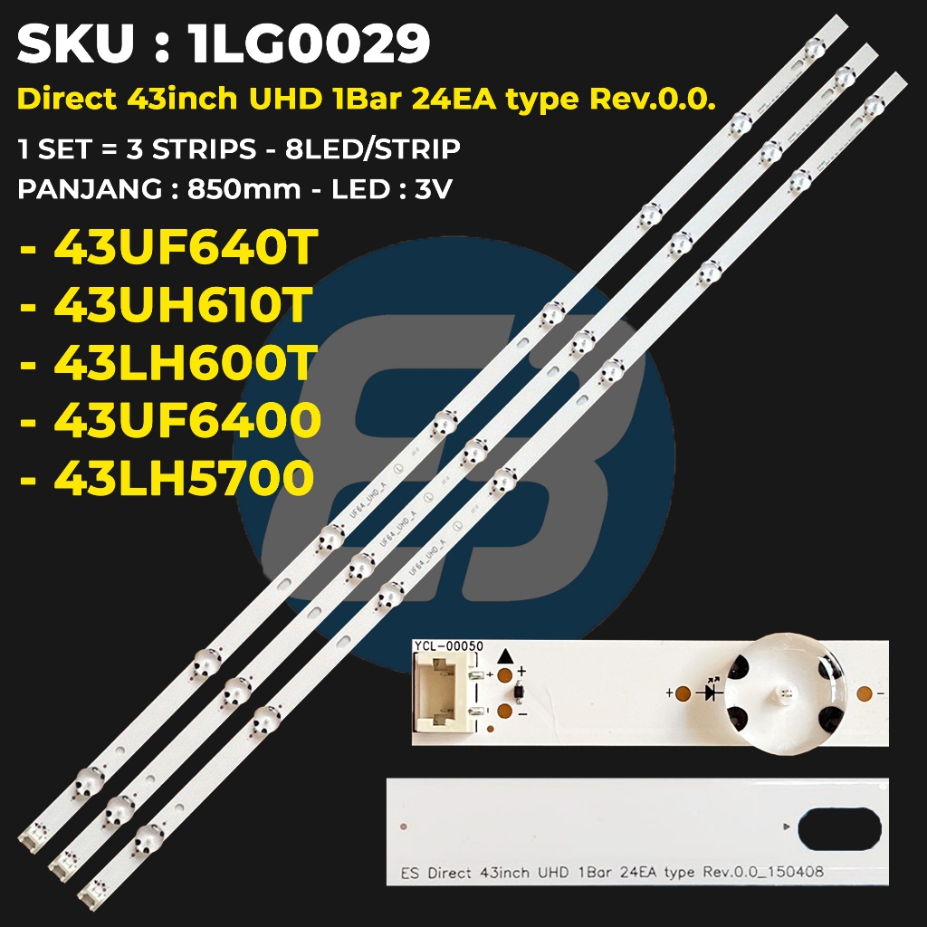 Kit 3 Strisce LED Per TV LG 43UH603V 43UH610T 43UH620V 43UH630V