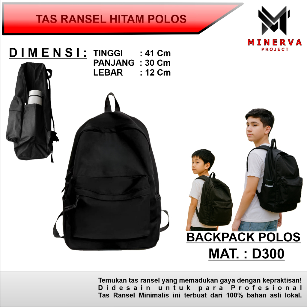 Elegant Black Backpack Plain School Distro Simple Men's Women's ...