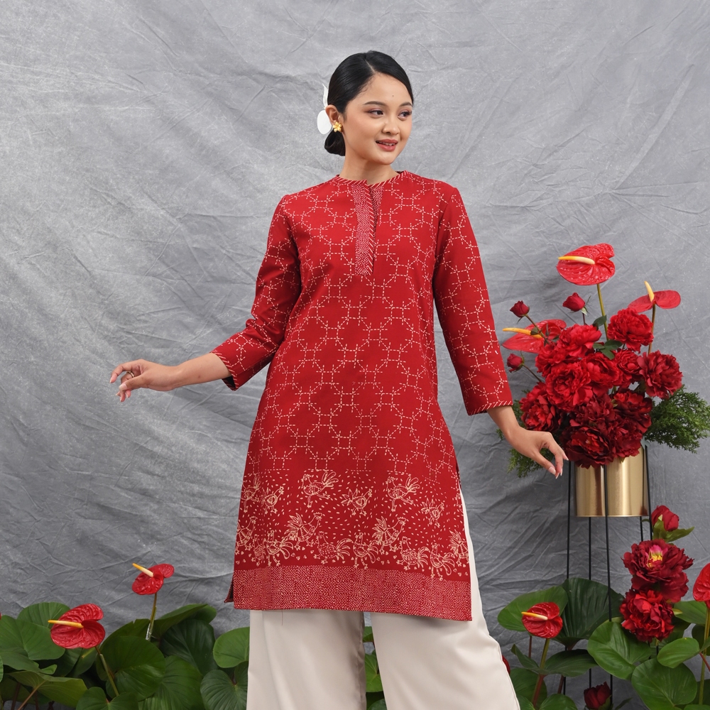MERAH NONA RARA - Tiara Garut Red T4541, modern women's batik blouse ...