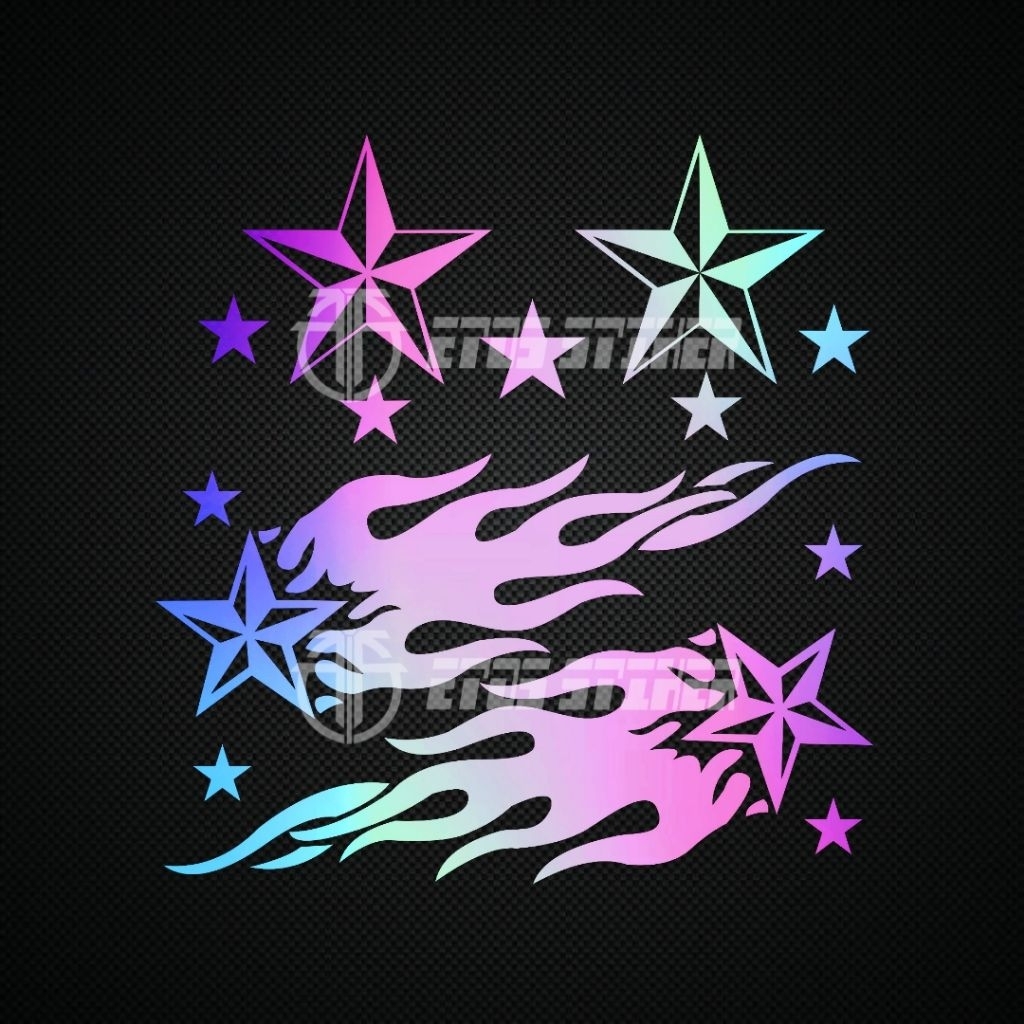 Star CUTTING sticker 1 SET fire star cutting sticker motorbike body ...