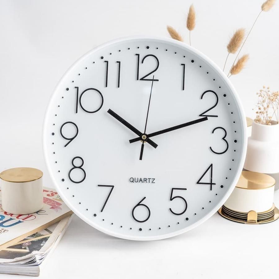 Wall Clock White On White | Large White Wall Clock with White Stripes ...