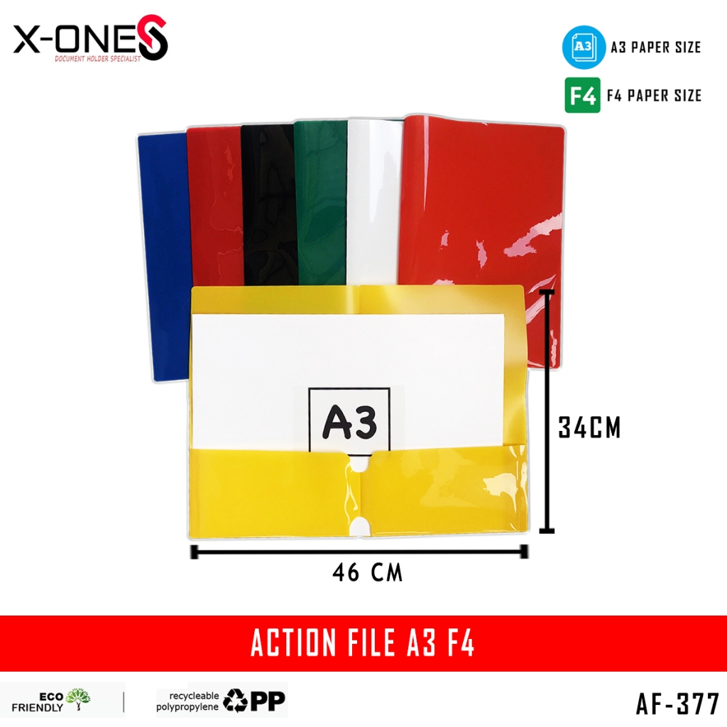X-ONE ACTION FILE DOUBLE POCKET F4 FOLIO A3 7 COLOR OPTIONS/ AF377 FC ...