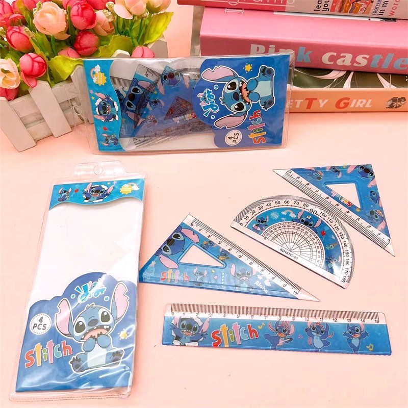 ATK PENCIL RULER SET STITCH RULER HALF CIRCLE 15CM 4PCS | Shopee ...