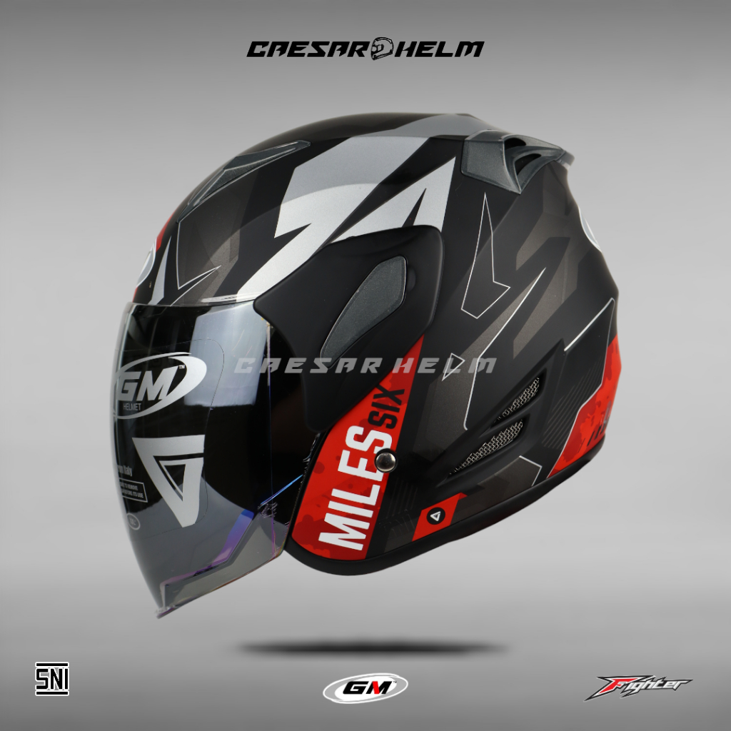 GM Fighter Six Miles MotifSR - Black/Red Doff - Half Face Helmet ...