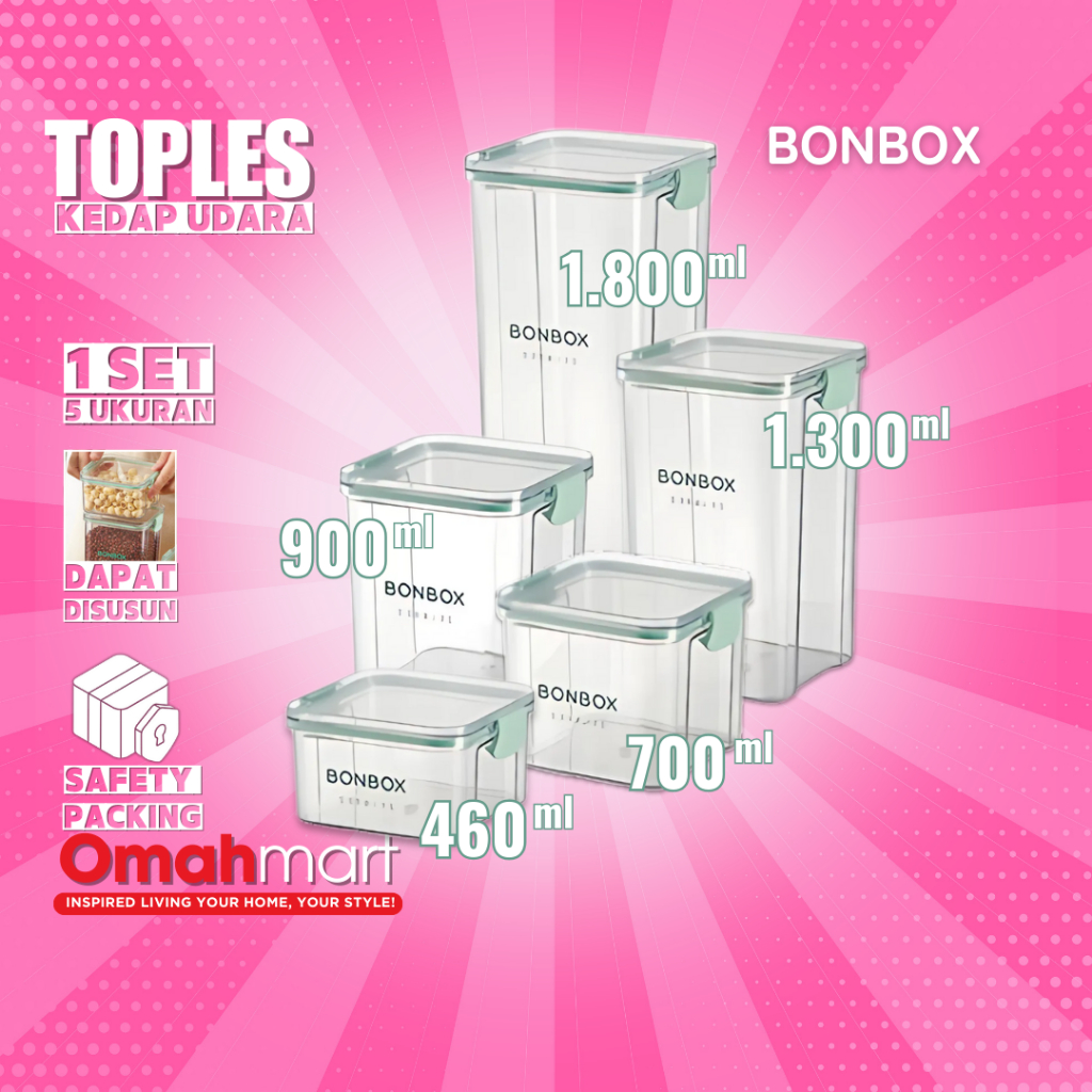 Bonbox Airtight Jar Set Acrylic Clear Aesthetic Snack Food Storage Box ...