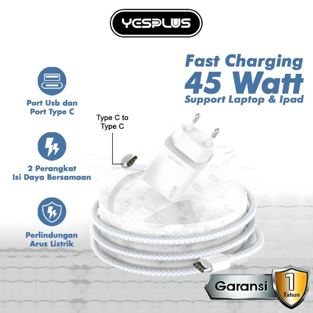Yesplus YS-1126 Charger Gan 45W Super Fast Charging Dual Port Support ...