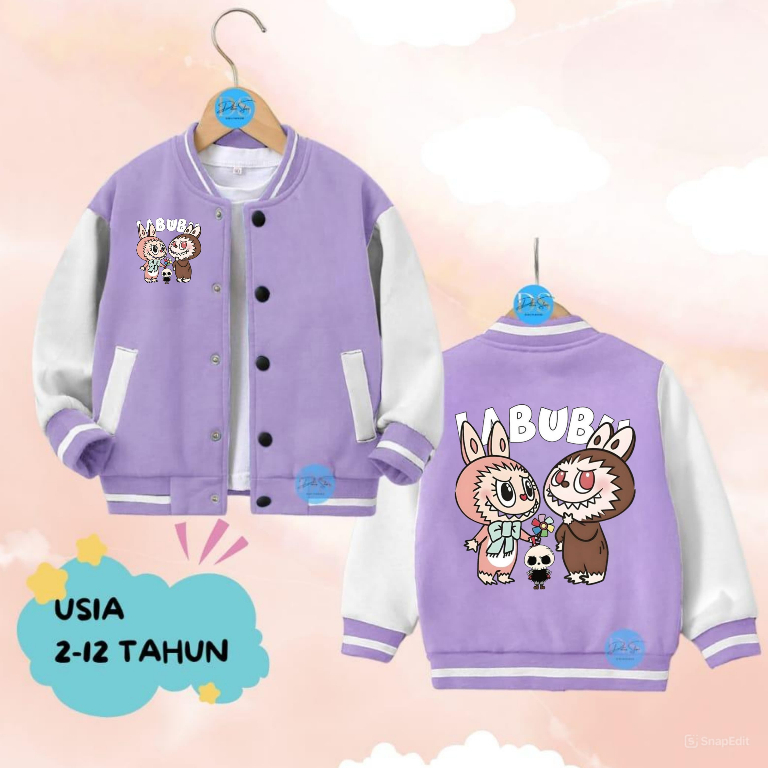 Girls' Base Ball Jacket with Labubu Motif, Cute and Cute Images Ages 2 ...