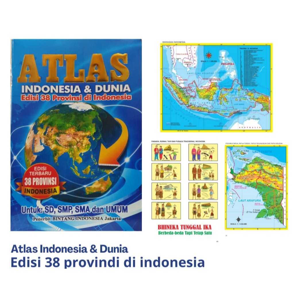 Atlas book Indonesia & the world || Edition of 38 provinces in ...