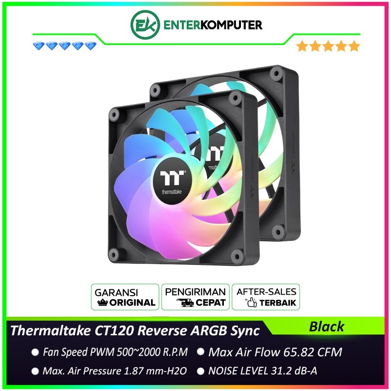 Thermaltake CT120 Reverse ARGB Sync Black PC Cooling Fan (2-Fan Pack ...