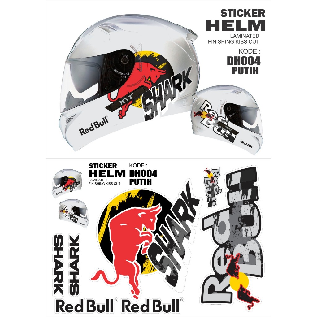 HELMET STICKER SET SHARK REDBULL TWO SIDES FOR FULL FACE HELMET HALF ...
