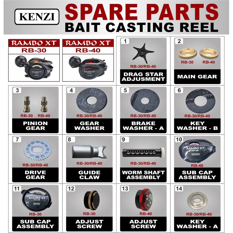 KENZI RAMBO XT RB-30 RB-40 REEL SPARE PARTS SMALL PART | Shopee Philippines