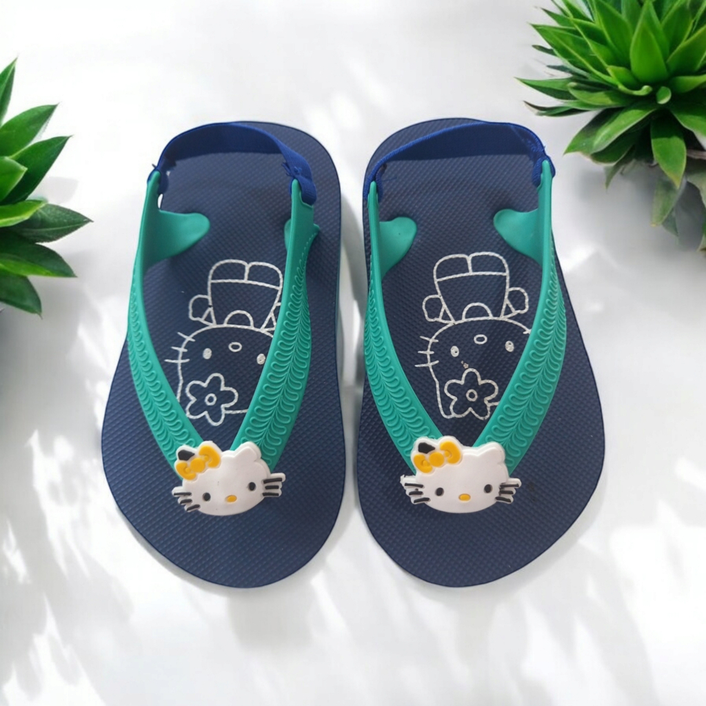 Cute Walk by Babyhug Slip On Flip Flops Stripes & Kitty Print-  Blue main image 1