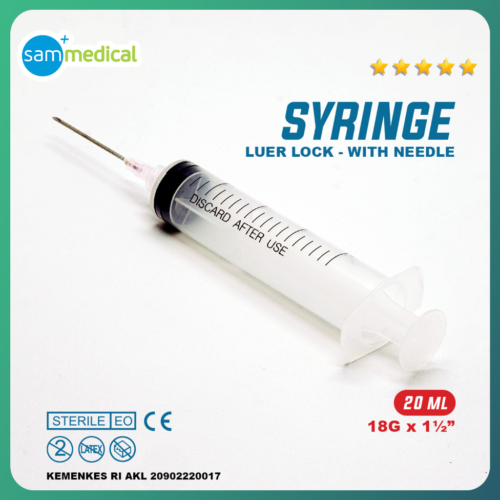 One Health Syringe Luer Lock 20cc + Needle / Disposable Syringe Middle ...