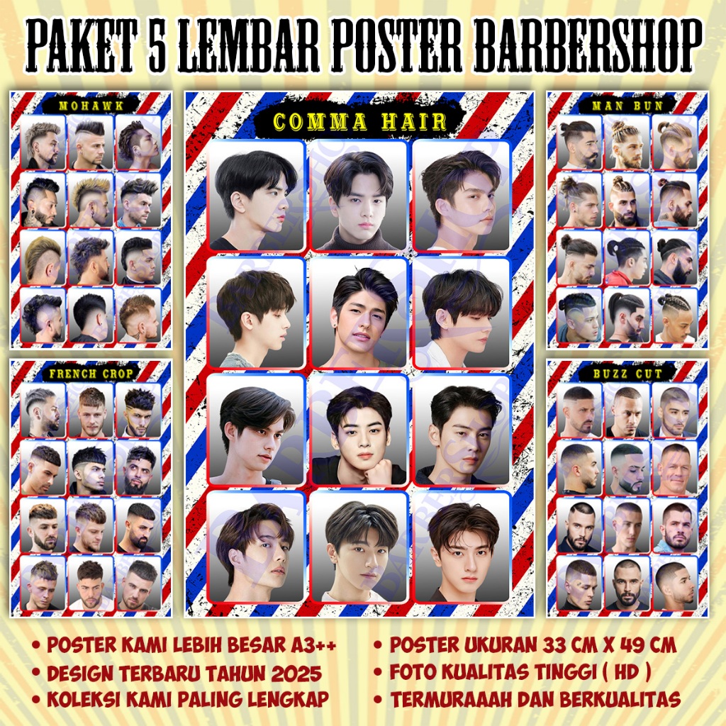 Latest Barbershop Hairstyle Poster - Package of 5 Poster Sheets - 5PB ...