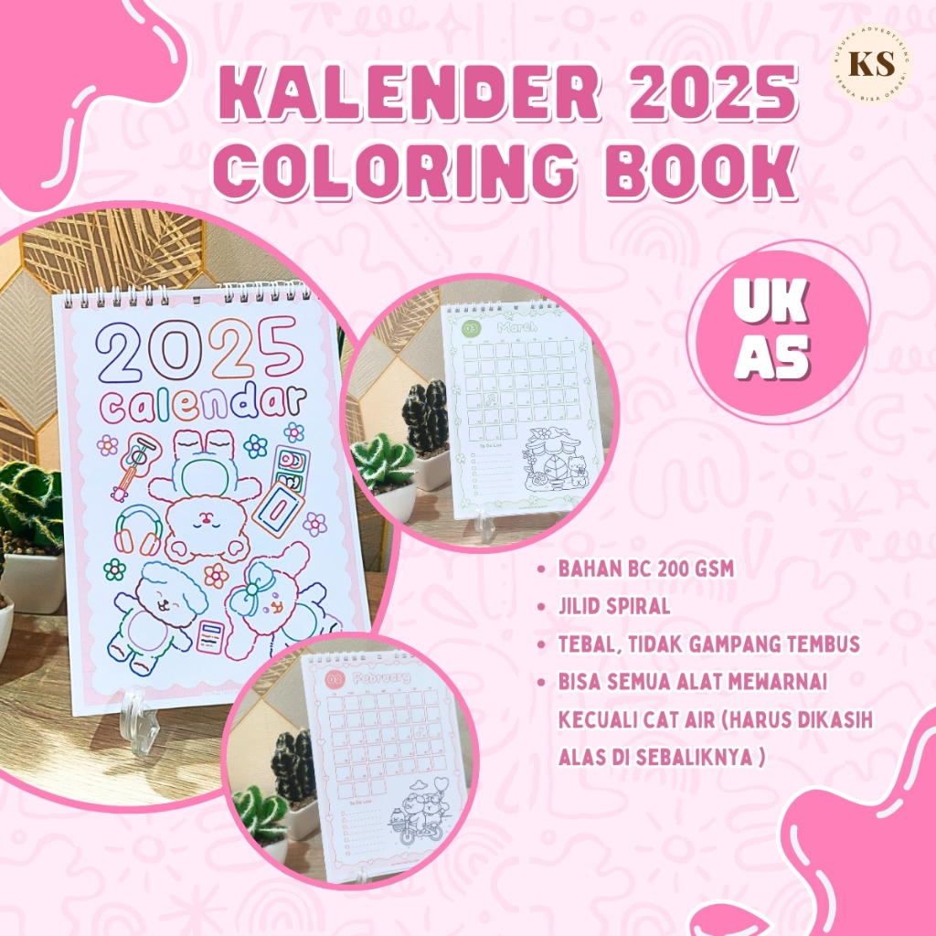 Hanging TABLE CALENDAR 2025 A5 Size Coloring Book Desk Calendar 2025