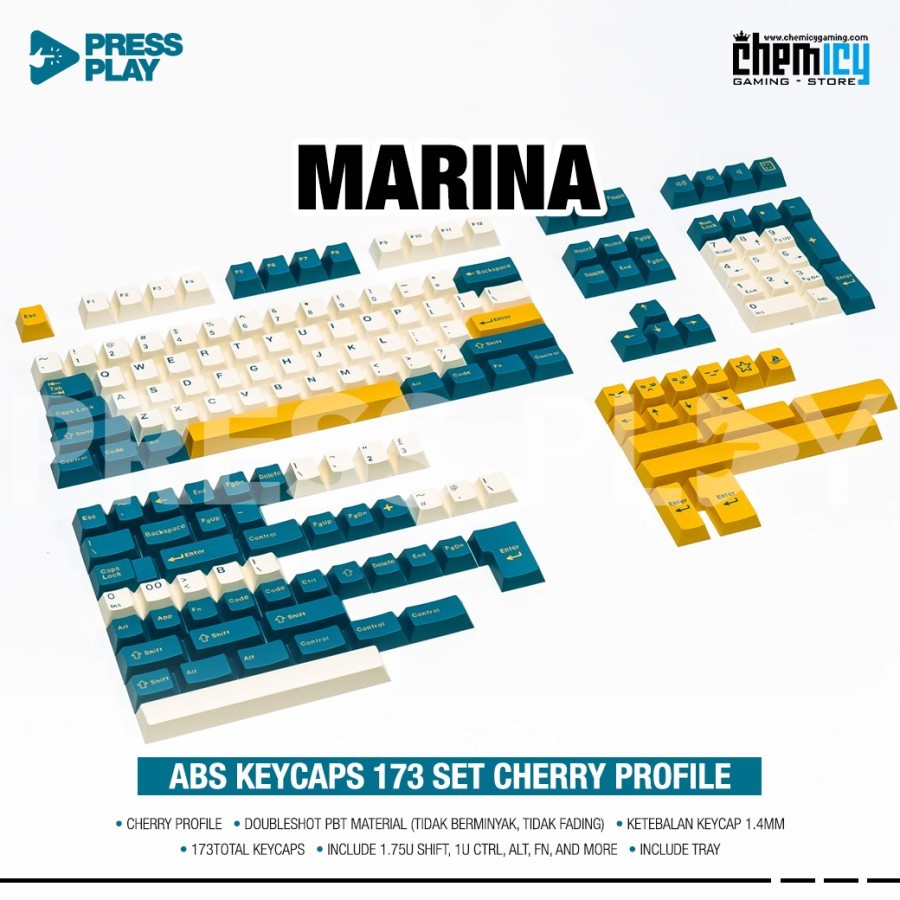 Press Play MARINA PBT ABS Keycaps 173 Cherry Profile Set | Shopee ...