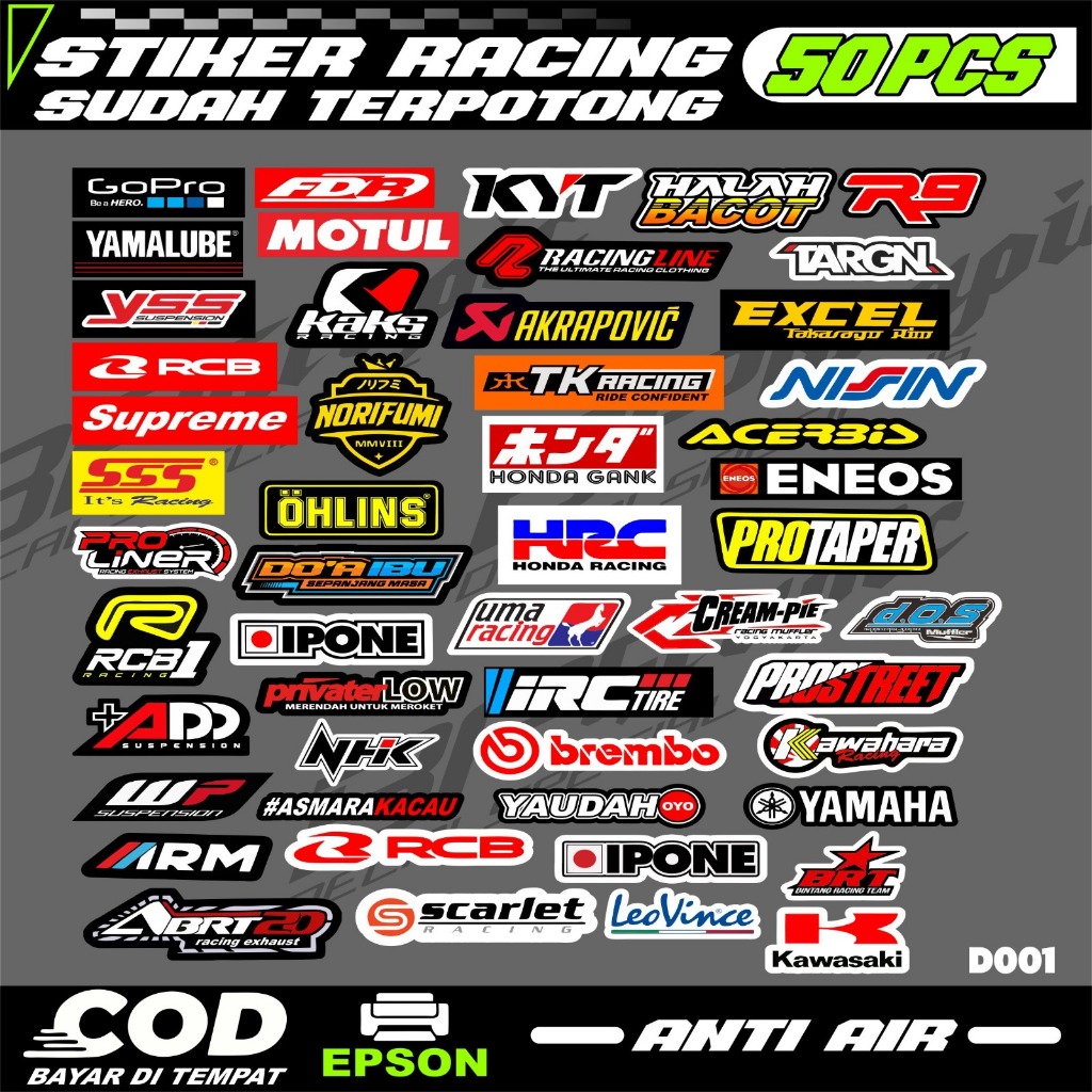 50 pcs Racing Motorcycle Sponsor Stickers Already Cut Waterproof ...