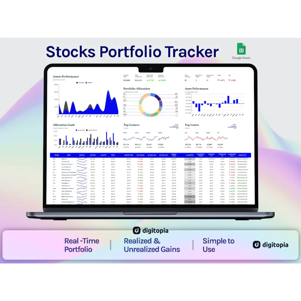 Portofolio Stock Tracker Stock Template G-Sheets Spreadsheet Excel ...